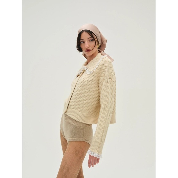 NWT For Love & Lemons Milana Cardigan Sweater Size XL Cable Knit Lace Boho‎ - Picture 15 of 15